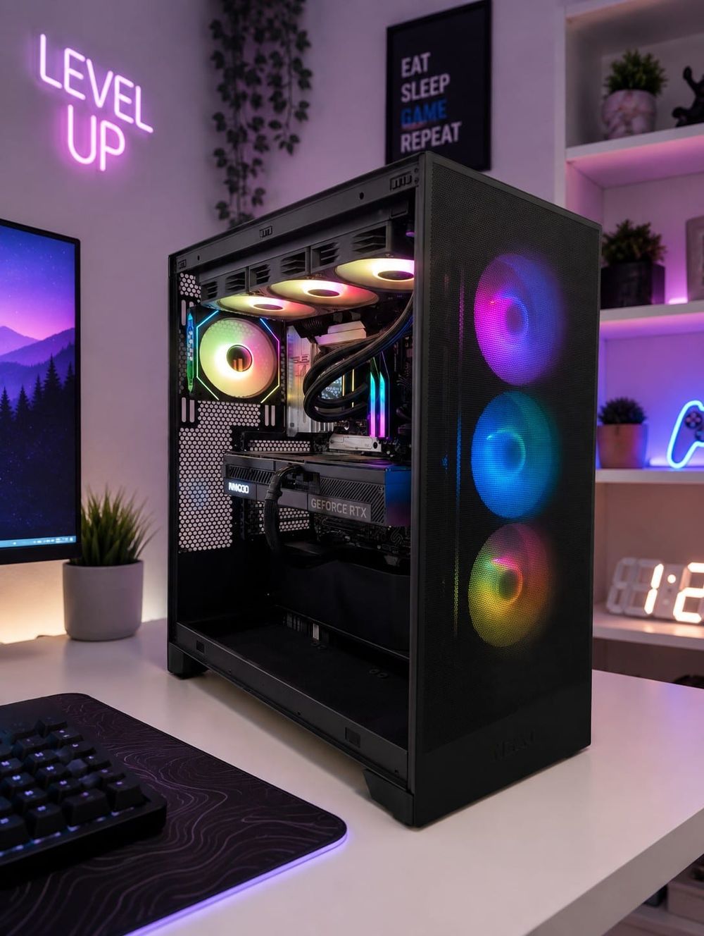 Montagem ABYSM Gaming com ventoinhas RGB rosa