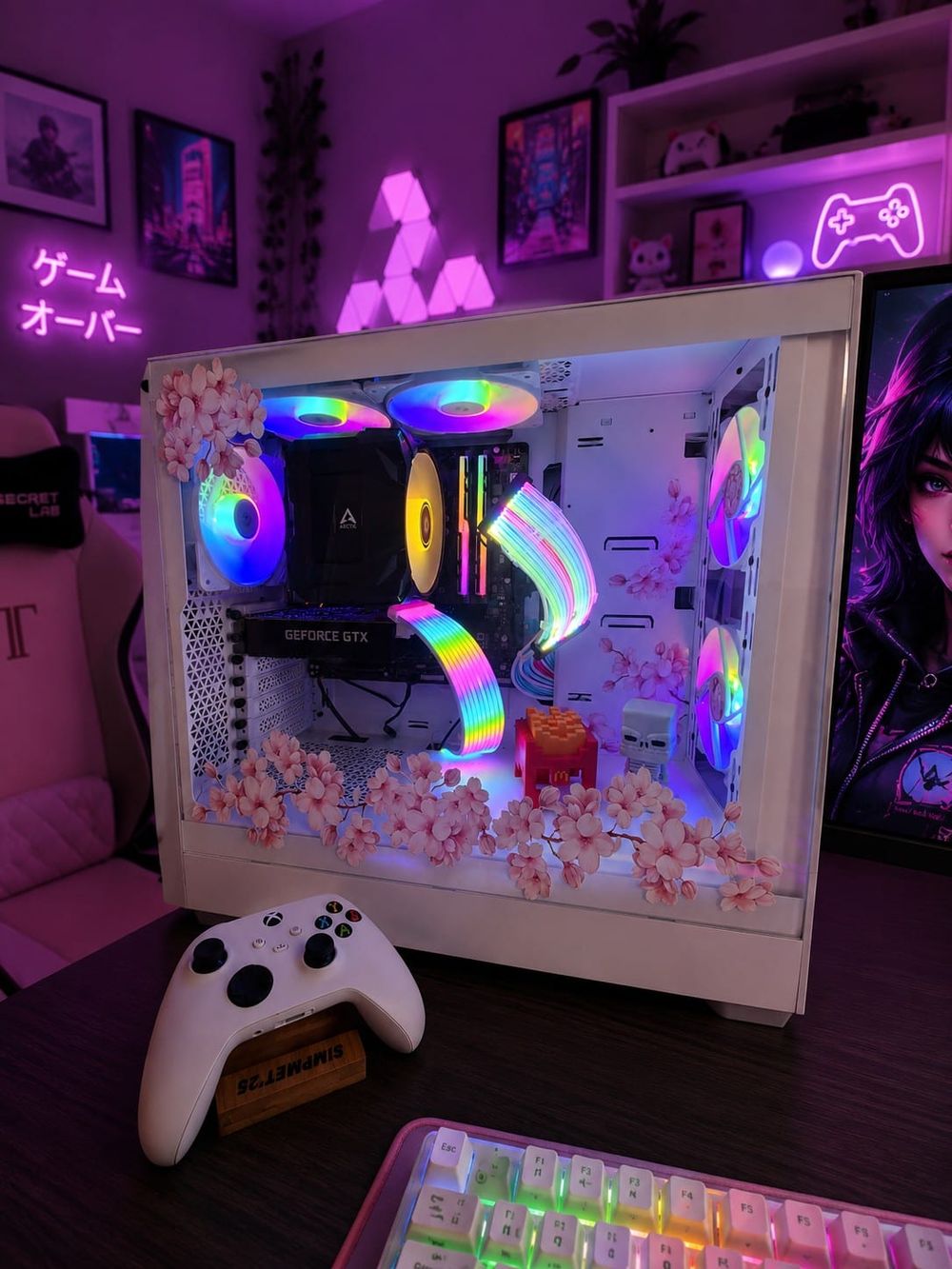 Pormenor de montagem com GeForce RTX 5080 e watercooling